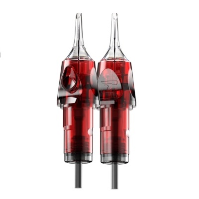 Duas agulhas ou cartuchos transparentes com líquido vermelho