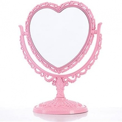 Espelho de mesa cor-de-rosa em forma de coração com moldura decorativa