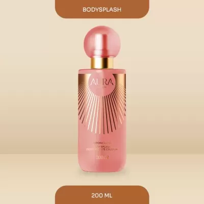 Frasco rosa fosco de bodysplash AURA BEAUTY 200 ml com detalhes dourados