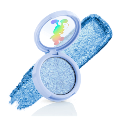Sombra de olhos azul cintilante em embalagem compacta com tampa transparente