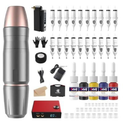 Kit completo de máquina de tatuagem com agulhas, tintas, luvas e acessórios