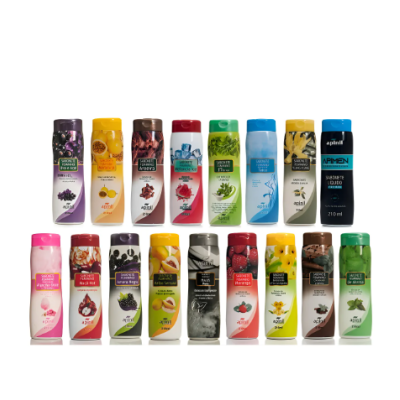 Conjunto de sabonetes líquidos Apinil com embalagens coloridas e diferentes fragrâncias