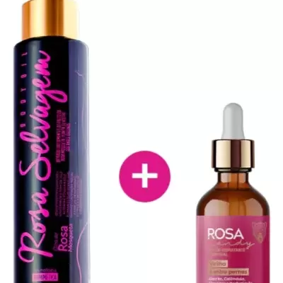 Dois frascos de produtos de beleza Rosa Selvagem em fundo branco