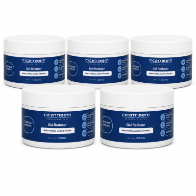 Frascos brancos com rótulo azul de Gel Redutor Cicatribem Dermocosméticos