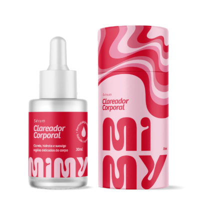 Frasco de serum clareador corporal e embalagem com design em vermelho e rosa