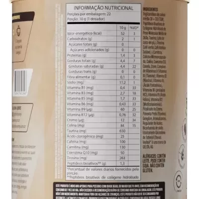 Lata de suplemento alimentar com informação nutricional e ingredientes em português