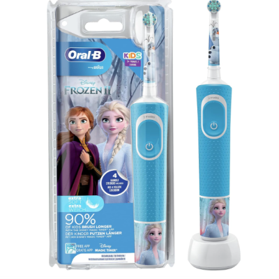 Escova de dentes eléctrica Oral-B Kids Disney Frozen 2 azul com personagens Anna e Elsa