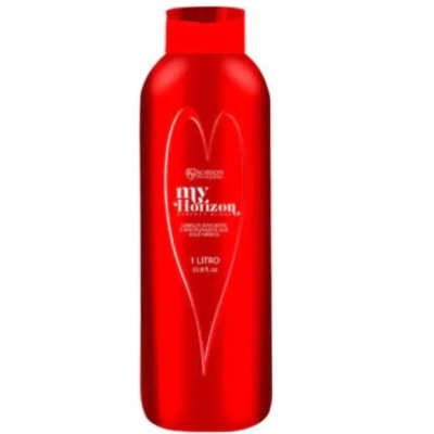 Frasco vermelho de produto My Horizon com tampa redonda
