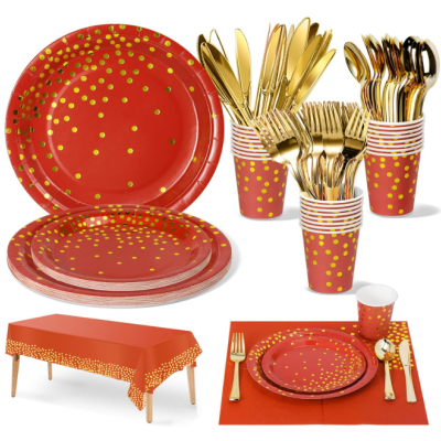 Kit&#x20;de&#x20;Festa,&#x20;141&#x20;Pe&#x00E7;as&#x20;Reutiliz&#x00E1;vel&#x20;Azul&#x20;Marinho&#x20;Pontos&#x20;Dourados