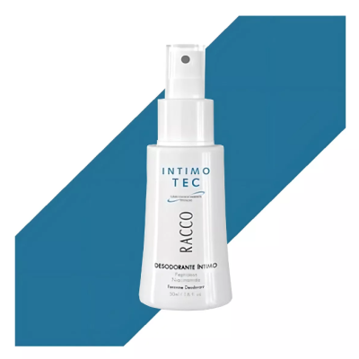 Frasco branco de desodorizante íntimo RACCO na linha INTIMO TEC com spray