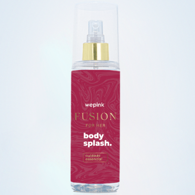Frasco de spray body splash wepink com rótulo vermelho e texto dourado e branco