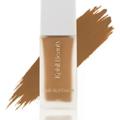 Frasco de base de maquiagem Kohll Beauty castanho com tampa branca