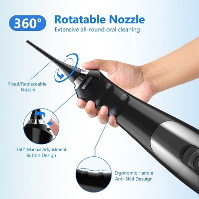 Dispositivo oral preto com bocal rotativo 360° e pega ergonómica antiderrapante