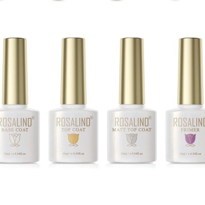 Frascos de verniz para unhas ROSALIND Base Coat, Top Coat, Matt Top Coat e Primer