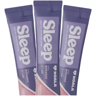 Três embalagens individuais do suplemento Sleep sabor Morango da Koala