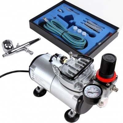 Compressor de ar com aerógrafo e kit de acessórios