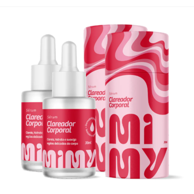 Sérum clareador corporal em frascos com conta-gotas e embalagens coloridas