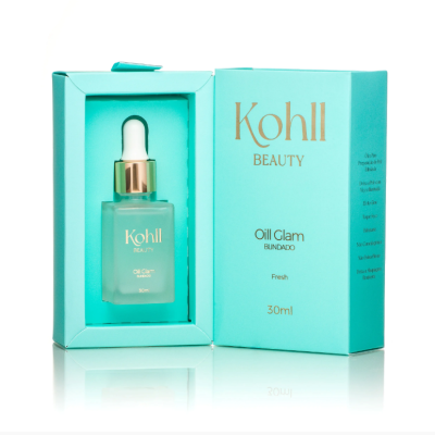 Óleo facial Kohll Beauty Oill Glam Blindado 30 ml em embalagem azul turquesa