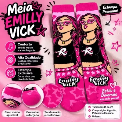Meia&#x20;Divertida&#x20;Emilly&#x20;Vick&#x20;Cano&#x20;M&#x00E9;dio&#x20;Infantil&#x20;Rosa&#x20;23-34&#x2705;PRONTA&#x20;ENTREGA