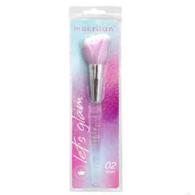 Pincel de maquilhagem blush em embalagem plástica transparente com fundo colorido