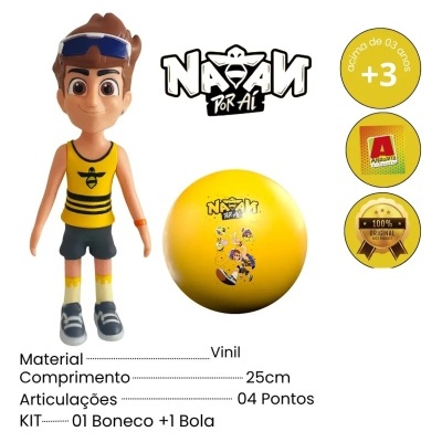 Boneco de vinil amarelo e preto com bola amarela NAAN POR AÍ