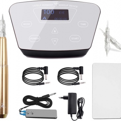 Dispositivo de maquilhagem permanente dourado com ecrã digital e acessórios