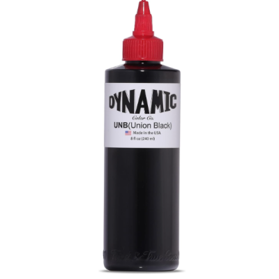 Garrafa de tinta preta para tatuagem Dynamic Union Black com tampa vermelha