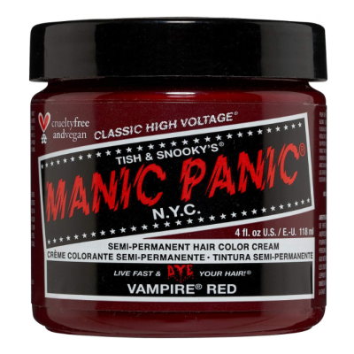 Frasco vermelho de creme colorante de cabelo semi-permanente Vampire Red Manic Panic