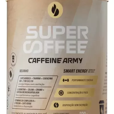 Embalagem de suplemento alimentar Super Coffee Caffeine Army, cor bege com tampa dourada