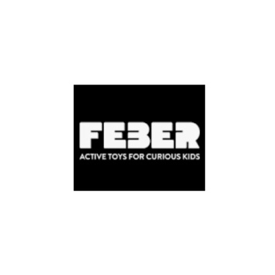 Logótipo branco da marca FEBER com texto em fundo preto