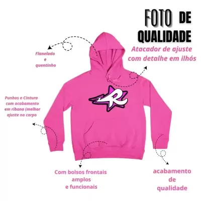 Moletom&#x20;Infantil&#x20;Feminino&#x20;Rosa&#x20;Youtuber&#x20;com&#x20;Capuz,&#x20;n&#x00BA;&#x20;Entre&#x20;8&#x20;&#x00E0;&#x20;14&#x20;anos