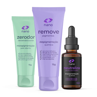 Produtos de cuidados nano zerodor, remove e neutraliza para despigmentação química e micropigmentação