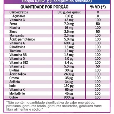 Tabela de informação nutricional de suplemento alimentar em português.