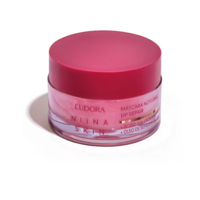 Frasco de máscara noturna para lábios rosa da marca Eudora Niina Skin