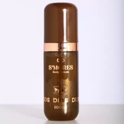 Frasco castanho brilhante de spray corporal SMORES com tampa castanha