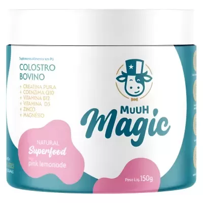 Suplemento alimentar em pó Colostro Bovino MuuH Magic sabor pink lemonade