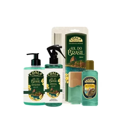 Conjunto Coala Home Sol do Brasil com sabonete, odorizante, difusor e concentrado perfumado