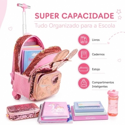 Kit&#x20;Mochila&#x20;de&#x20;Rodinhas&#x20;Infantil&#x20;&#x2B;&#x20;Lancheira&#x20;&#x2B;&#x20;Estojo&#x20;-&#x20;Estilo&#x20;Princesa&#x20;com&#x20;Lantejoulas