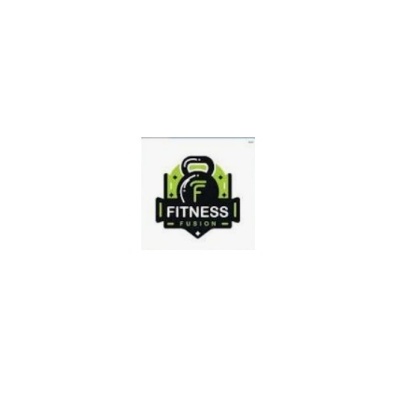 Logotipo Fitness Fusion com kettlebell verde e preto