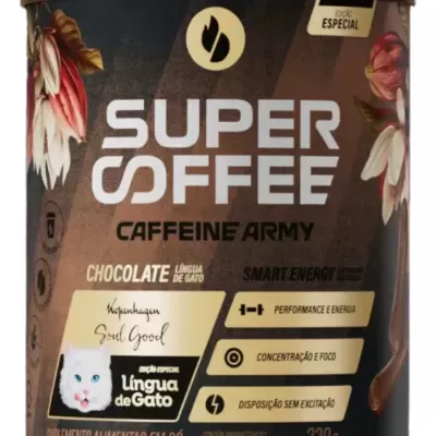 Embalagem de suplemento alimentar em pó Super Coffee Caffeine Army sabor chocolate Língua de Gato