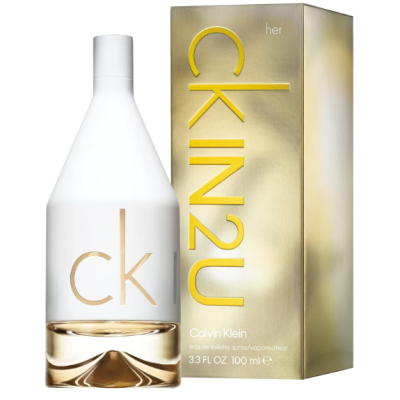Frasco de perfume Calvin Klein CK IN2U her com caixa dourada