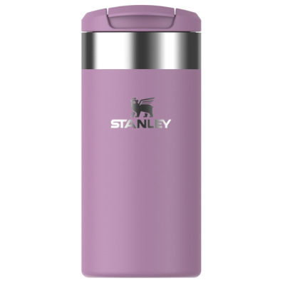 Termo Stanley lilás com tampa rosqueável e logo prateado