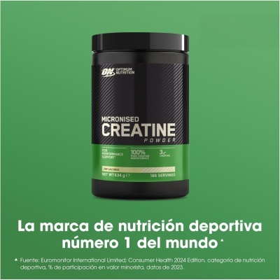 Frasco preto de suplemento em pó com rótulo preto e verde da marca Optimum Nutrition