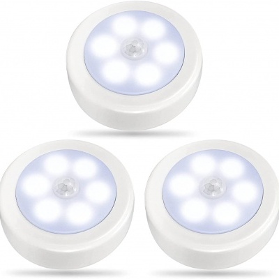 Três luzes LED redondas brancas com detector de movimento