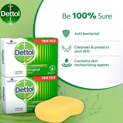 Embalagem Twin Pack do sabonete Dettol Original Antibacteriano com dois sabonetes amarelos à frente