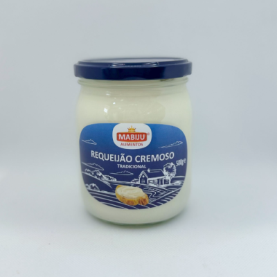 Frasco de vidro com requeijão cremoso tradicional Mabiju Alimentos
