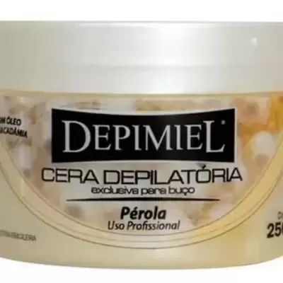 Frasco de cera depilatória Depimiel para uso profissional cor pérola.