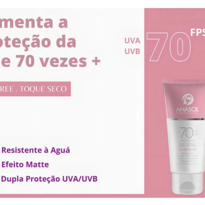 Produto de proteção solar ANASOL FPS 70 em tubo branco e rosa