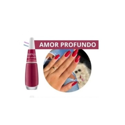 Esmalte vermelho Impala Amor Profundo com unhas pintadas na mesma cor