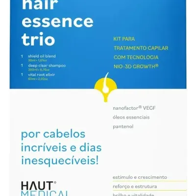Embalagem do kit hair essence trio da Haut Medical para tratamento capilar.